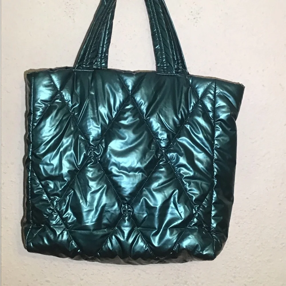 Victoria secret turquoise puffer tote bag
